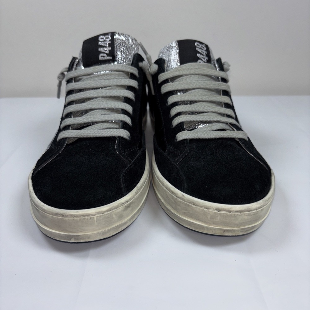 P448 Women John Embossed Patent Leather Gillter Lace Up Sneakers Sz 37/7 Comfort - Picture 2 of 16